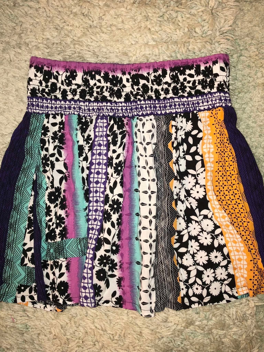 Joe Benbasset Multicolor Patchwork Mini Skirt - Black, Purple, Teal, Orange